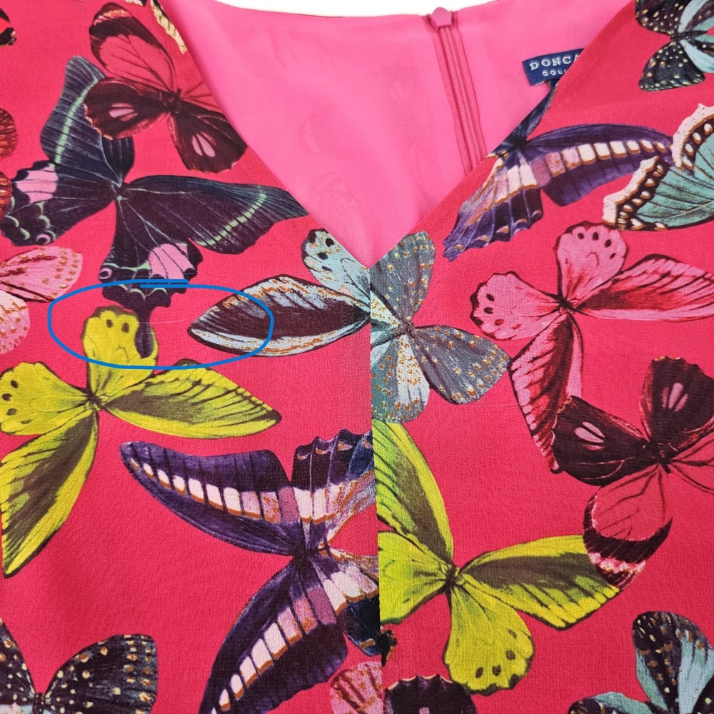 Doncaster Collection Pink Butterfly Print V-Neck Long Sleeve Shift Dress Size 16 - Picture 10 of 10